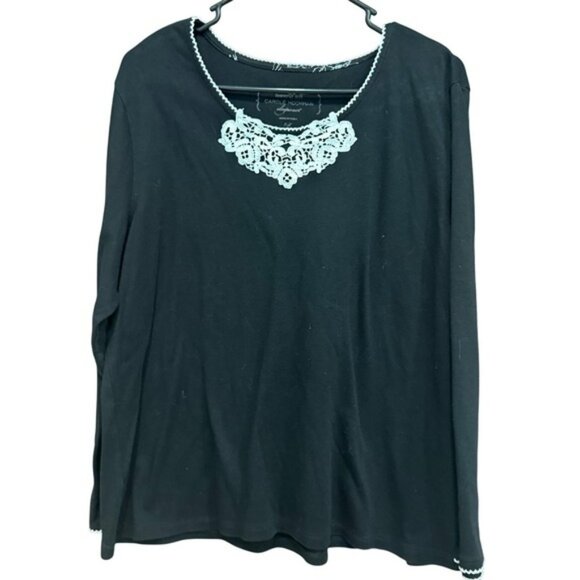 Carole Hochman Heavenly Soft Black Long Sleeve Top with Lace Applique 1X‎ - Picture 1 of 7